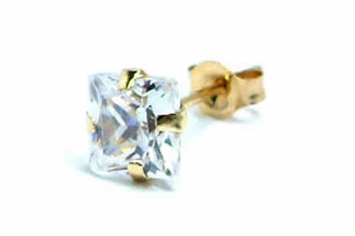 14金スクエアジュエルピアス（L） 1個 片耳 キャッチ スタッド 本物の金 女性 男性 四角形