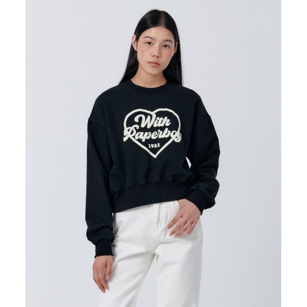 PAPERBOY クロップドフォーミングスウェットシャツ-ブラック