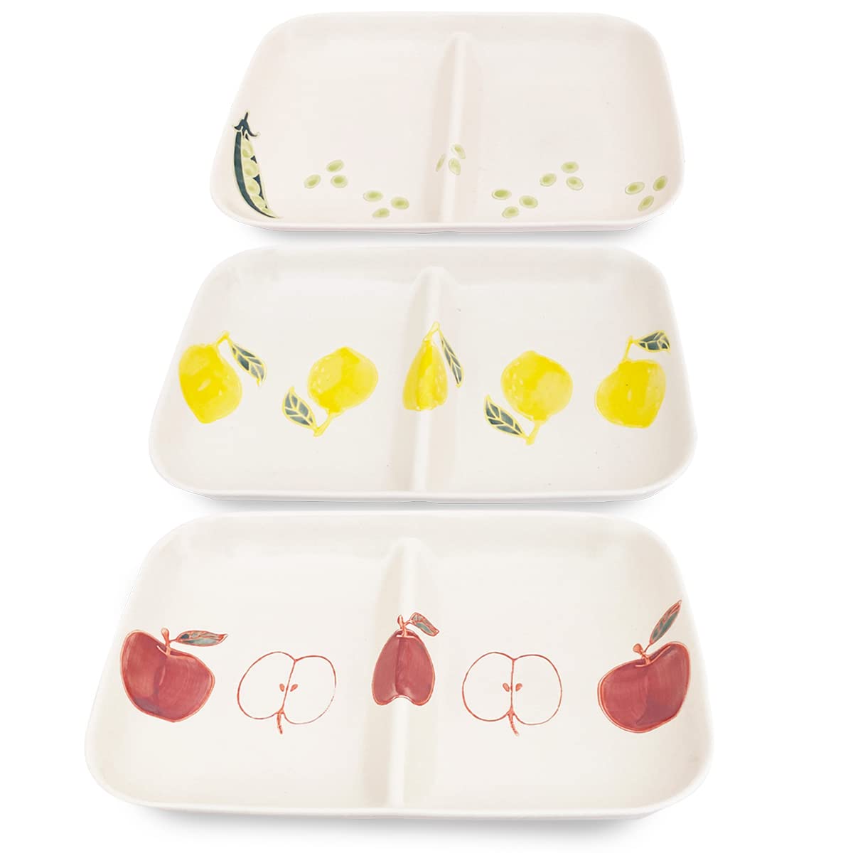 ジェイキッチンズ(J-kitchens) 工房祥 sho~ 波佐見焼 仕切り皿 ランチプレート 3枚 セット レンジ対応 フレッシュ アート (リンゴ レモン ビーン) 日本製