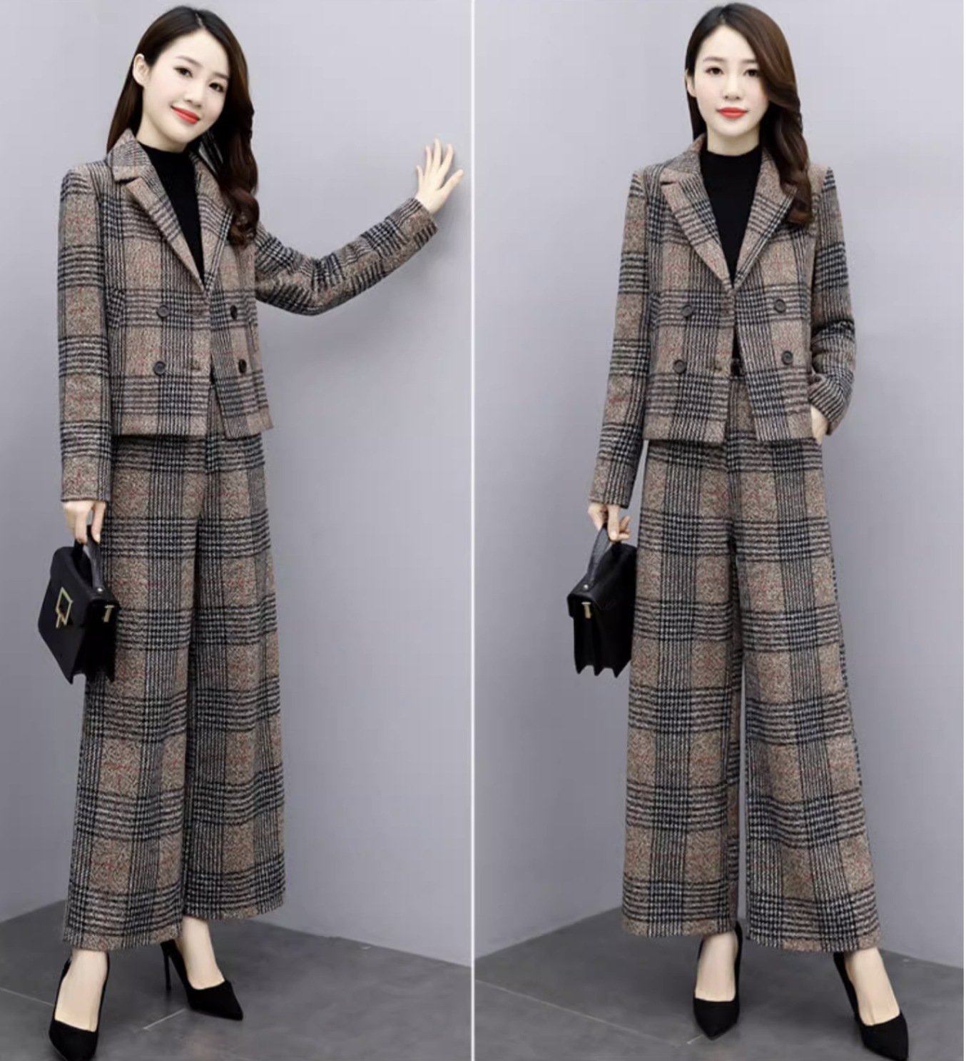 ツーピース ２点セット 上下セット セットアップ パンツスーツ レディース ジャケット パンツ ボトムス ワイドパンツ ガウチョパンツ 長袖 Vネック ポケット ハイウエスト きれいめ シンプル