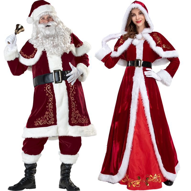 マントサンタクロースカップルパフォーマンスクリスマス衣装ドレス男性と女性の大人の服