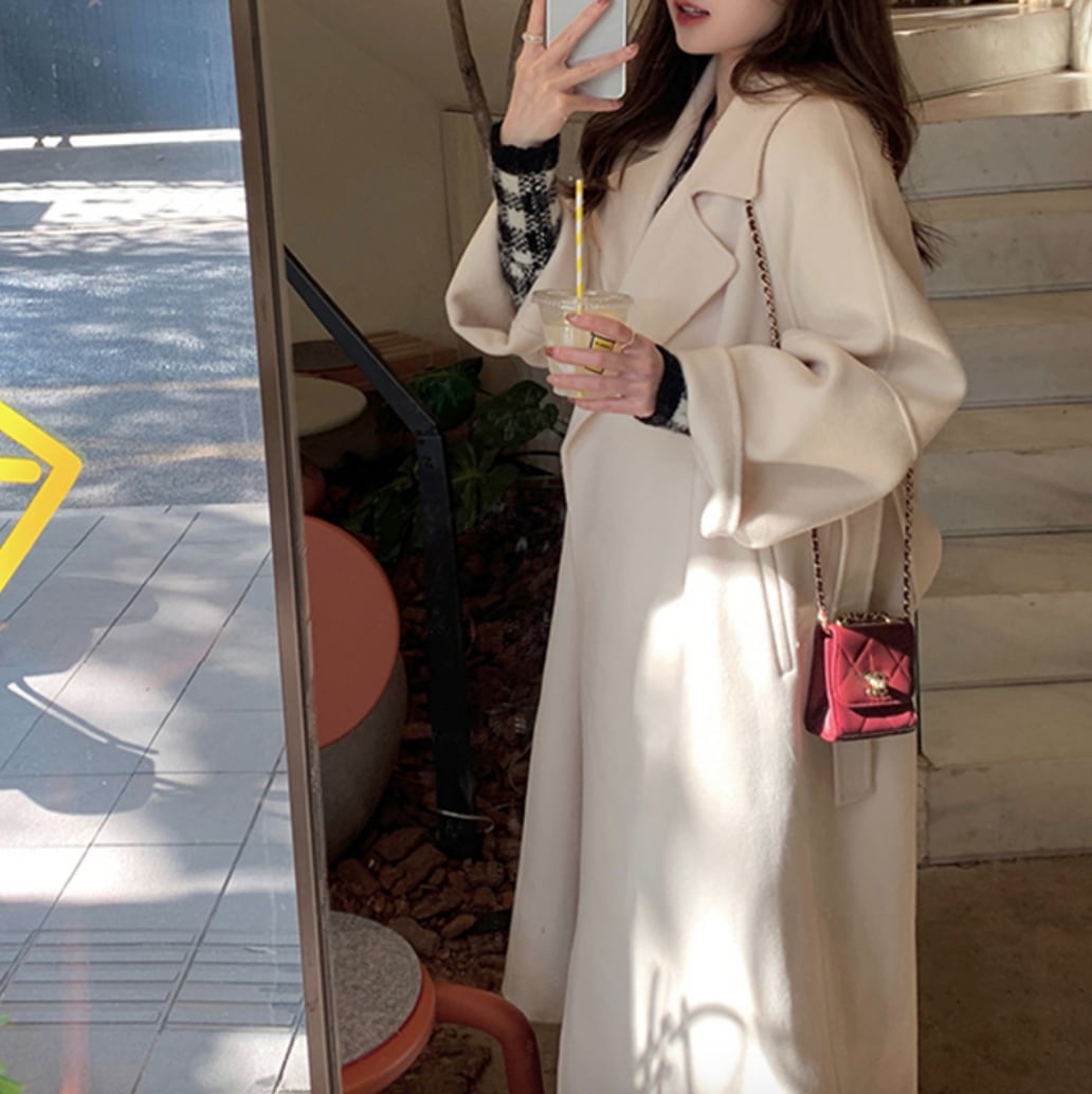 アウター デート コート 上着 ロング ロング丈 袖あり 長袖 無地 冬 10代 20代 レディース 個性的 アプリコット ベージュ レッド ブラック XS S M L こなれ感 ゆったり