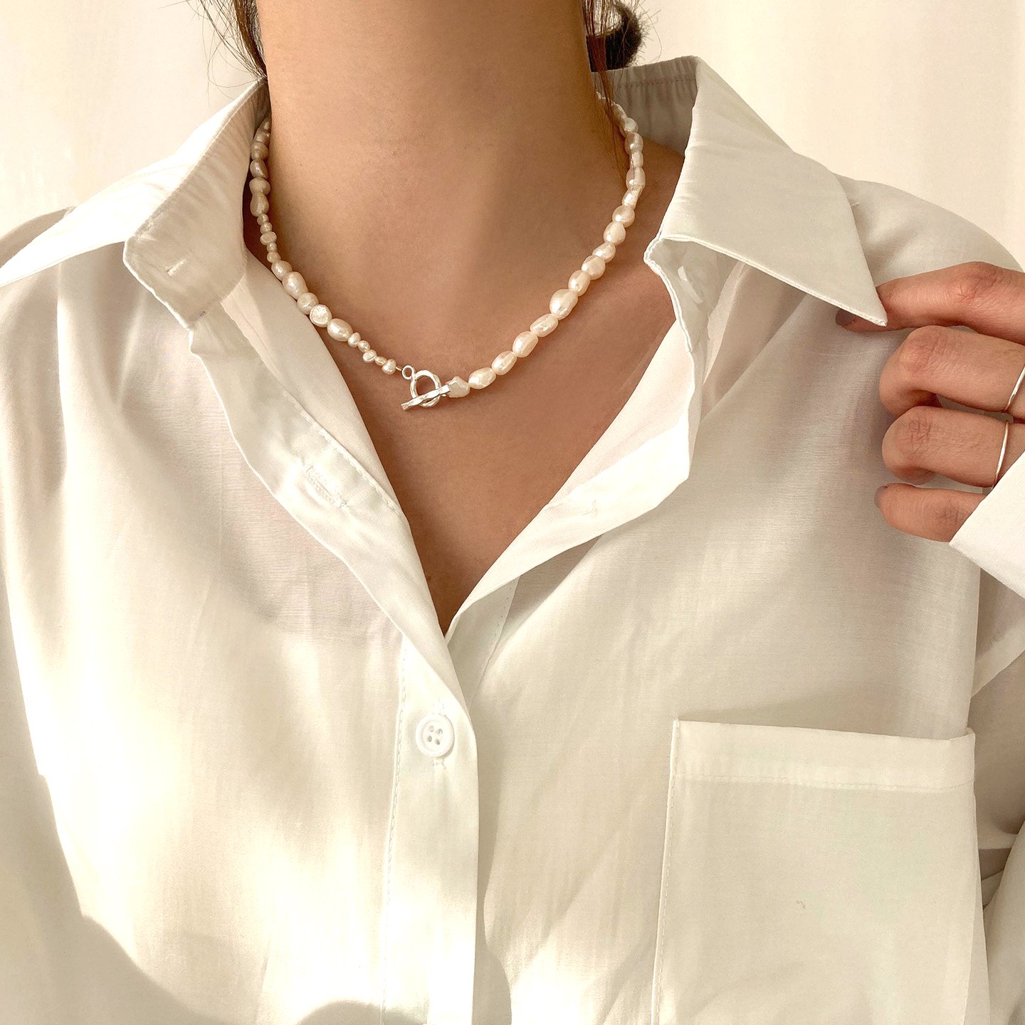 Silver(92.5%) ハンドメイド 優雅なムード 淡水真珠 ネックレス