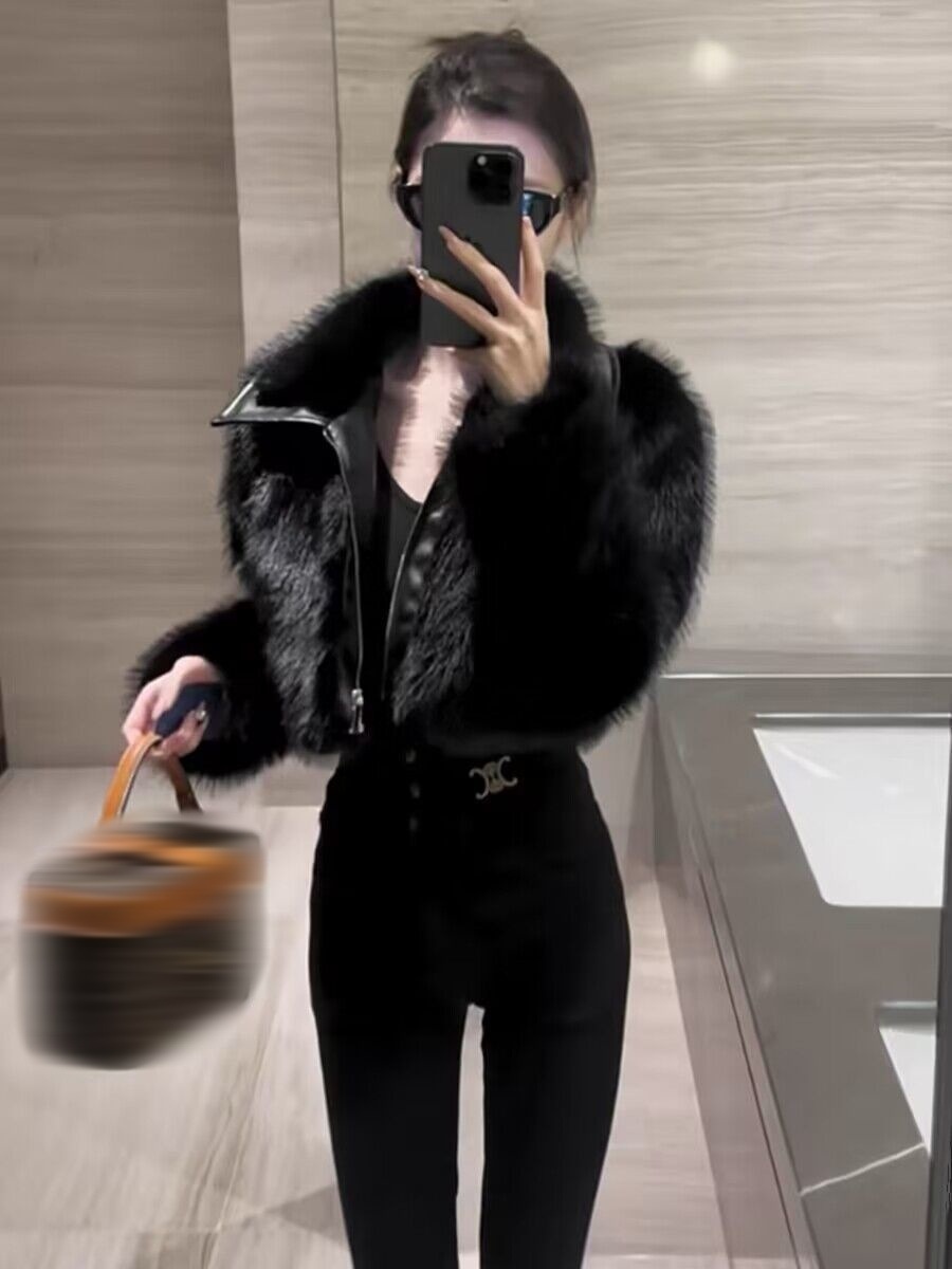 秋冬新作 ショート丈 ギャル ジャケット 体型カバー ファッション 百掛け エコファー アウター トップス レディース 切り替え 毛皮コート