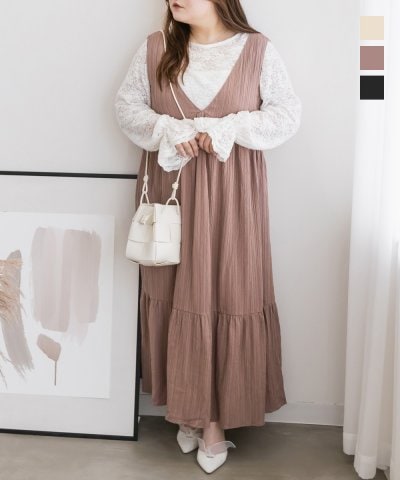 大きいサイズ レディース LL 3L 4L XL XXL XXXL CLETTEオリジナルワッシャークレープVネックワンピース