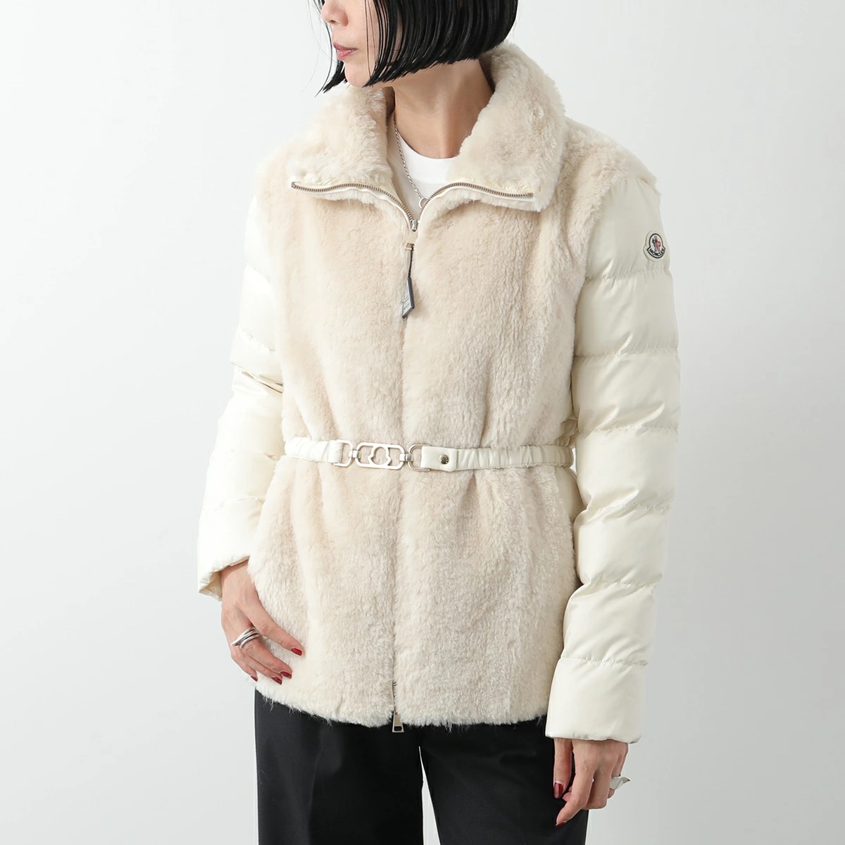 MONCLER モンクレール ダウンジャケット OIRON 1A00094 89AN3 レディース エコファー 切替 スタンドカラー ベルト付き ショート丈 051