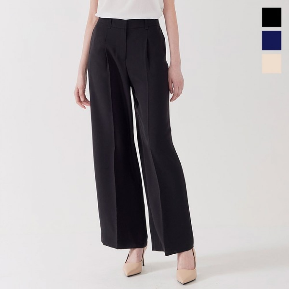 [Jisen] フィットシェンピンタックワイドバンディングスラックスLOFPP301