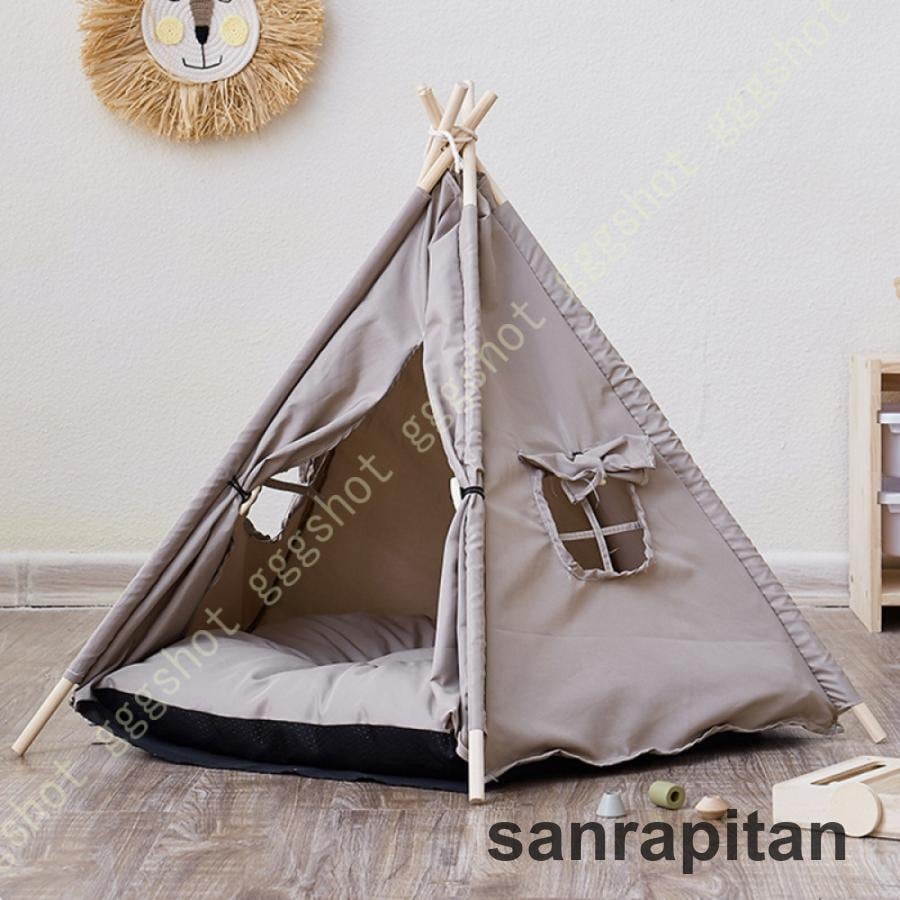 ペットティピー テント 室内 夏 猫 テント 犬小屋 猫小屋 ペットハウス クッション付き 通年 通気性いい 折りたたみ おしゃれ 犬 猫のベッド 取り外し可能な