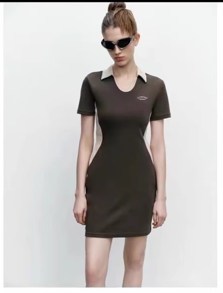 夏 婦人服 ヨーロッパ アメリカ コントラストカラー 宝物 ドレス 個性的 ワンピース ミニ ミニ丈 ショート ショート丈 袖あり 半袖 ラウンドネック 襟付き きれいめ シンプル カジュアル 大人