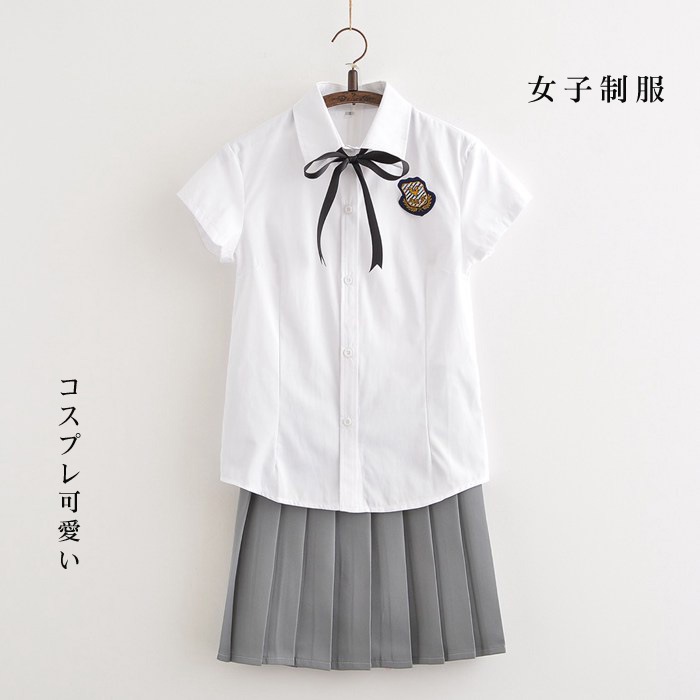 学生服 Tシャツ 白色半袖 灰色スカート 上下セット セーラー服 女子制服 Jk制服