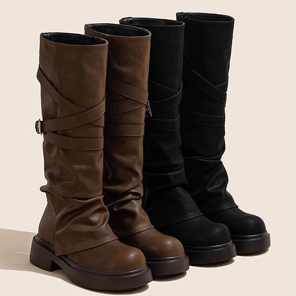 厚底ブーツロングブーツ 厚底マーチンブーツ ファッション カジュアルローファー ブーツ