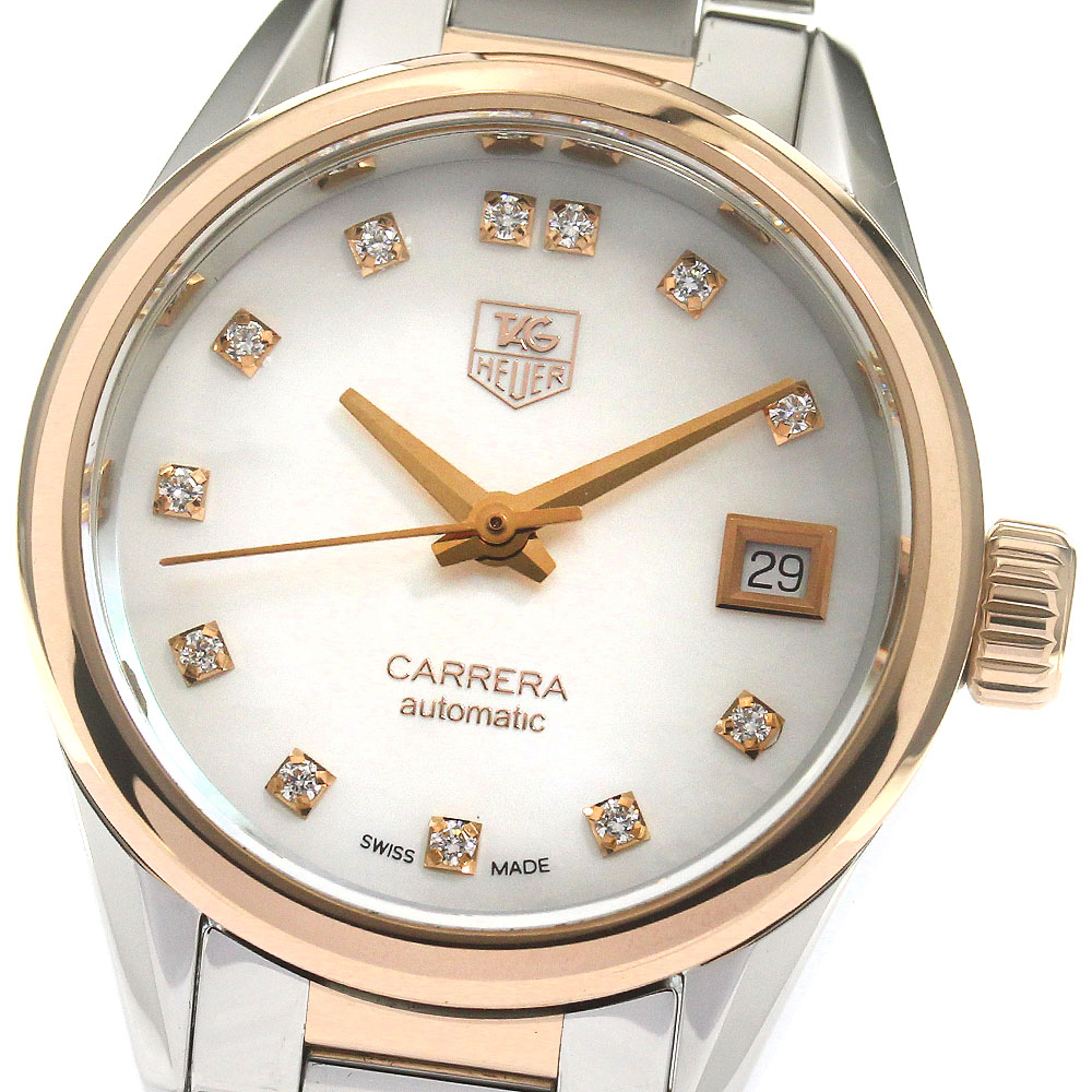 タグホイヤー TAG HEUER WAR2452 カレラ SS/PG キャリバー9 12Pダイヤ デイト 自動巻き レディース 良品 _864575【中古】