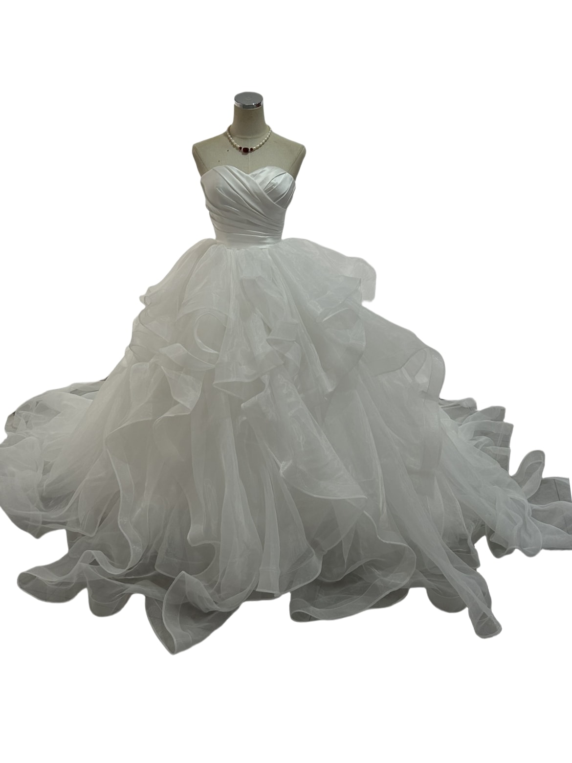 豪華！ウエディングドレス ラッフルフリル ベアトップ 結婚式 ボリュームドレス