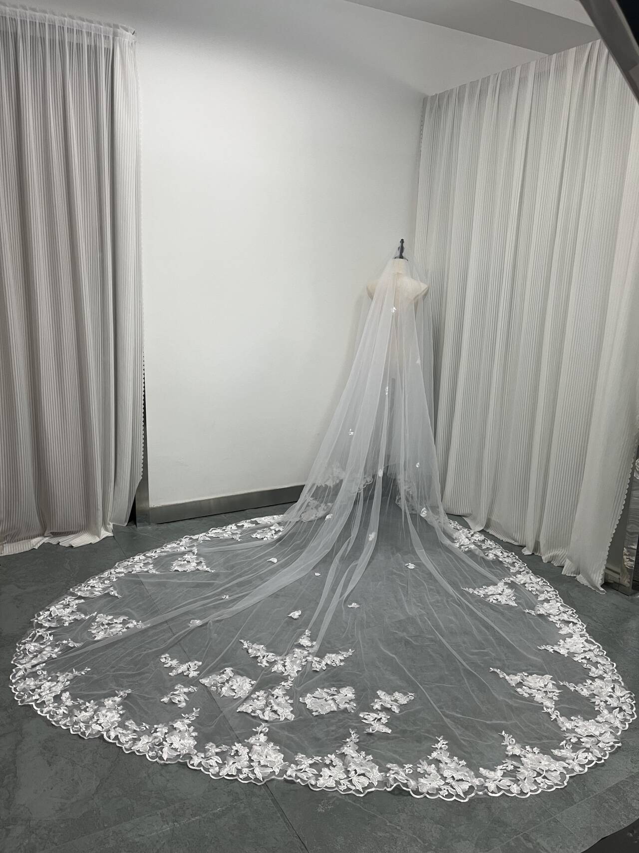 美品！ロングベール パール ベールダウン可能 繊細レース 花嫁/ウェディングドレス