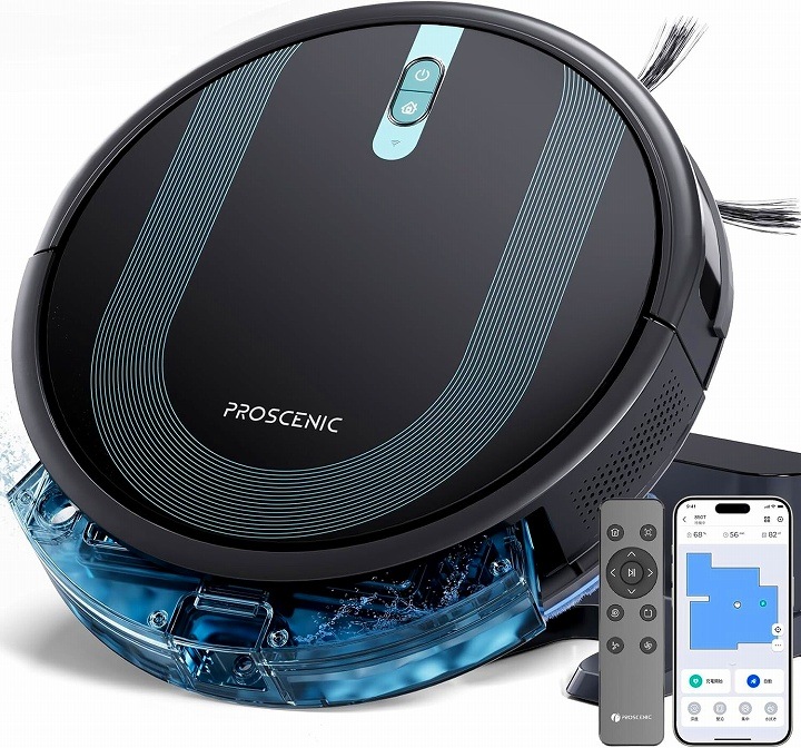 水拭き両用 アプリ対応 リモコン付き リモコン付 お掃除ロボット Proscenic 850T ブラック