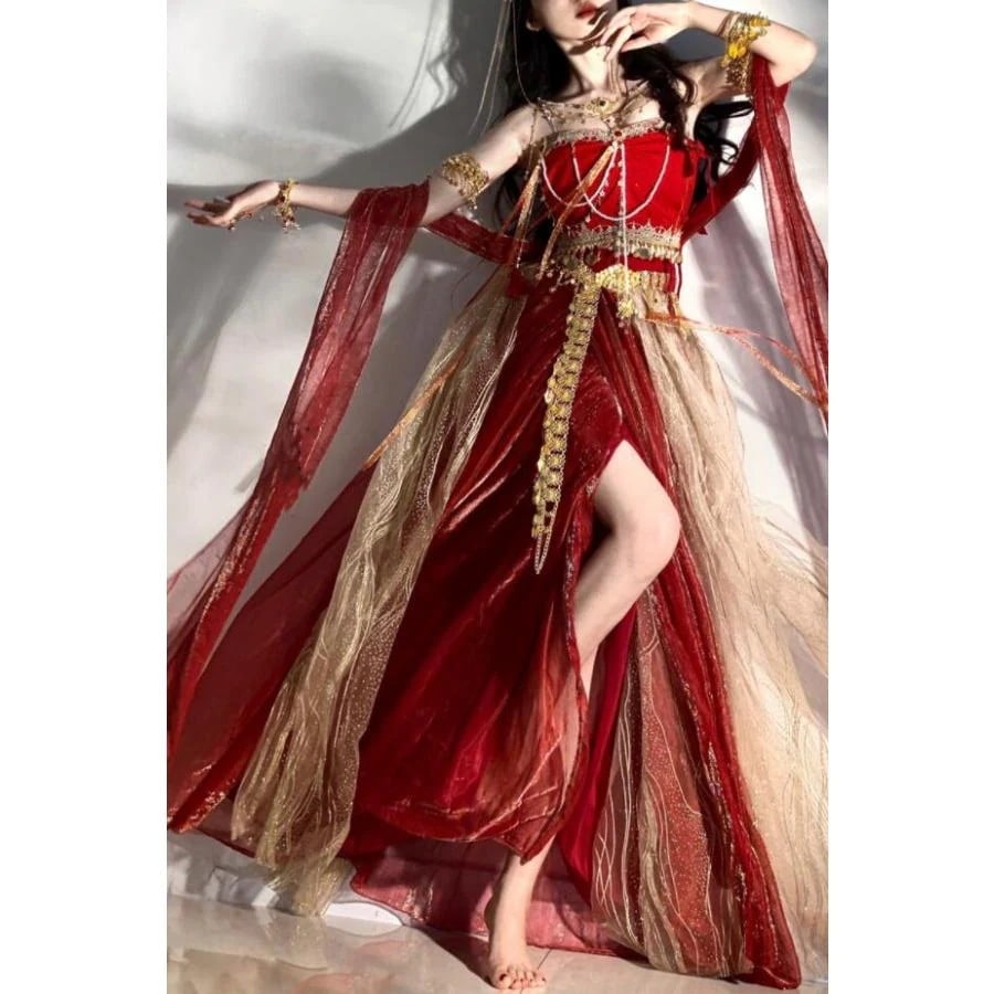 飛天 コスプレ衣装 アラビアン衣装 中華 唐時代 宮廷舞踊 踊り子 エキゾチック 古典ダンス 衣装 ジャスミン ハロウィン 天女 姫様 プリンセス コスム