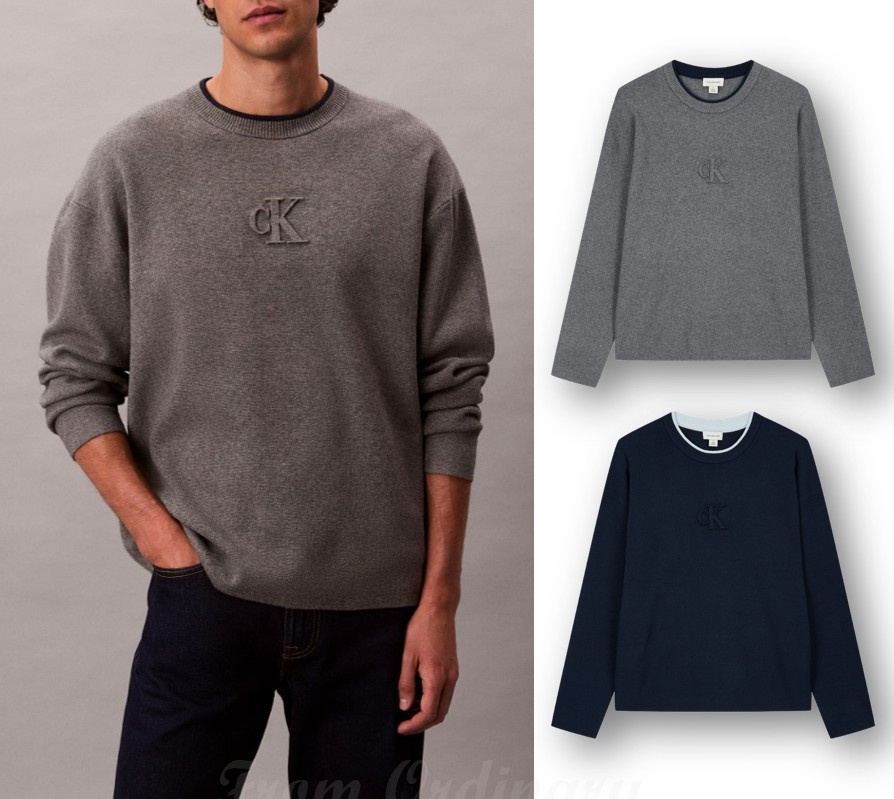 Embossed Logo Crewneck Knit Sweater (4RD300G)