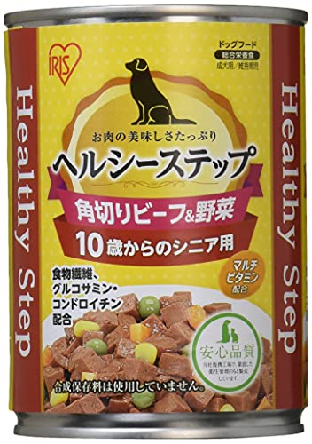 アイリスオーヤマ ヘルシーステップ ドッグフード 総合栄養食 10歳以上用 角切りビーフ&野菜 合成着色料・合成保存料不使用 375g×24個セ