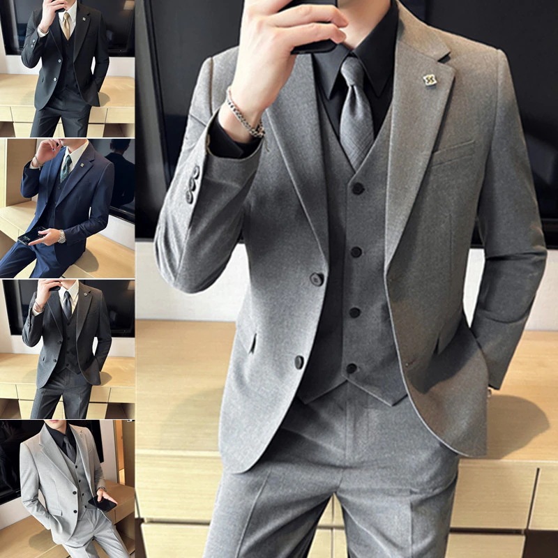 スーツ メンズ おしゃれ スーツセットアップ 3ピーススーツ ビジネススーツ 無地 スリム カジュアルスーツ フォーマルスーツ 洗える 紳士服 通勤 結婚式