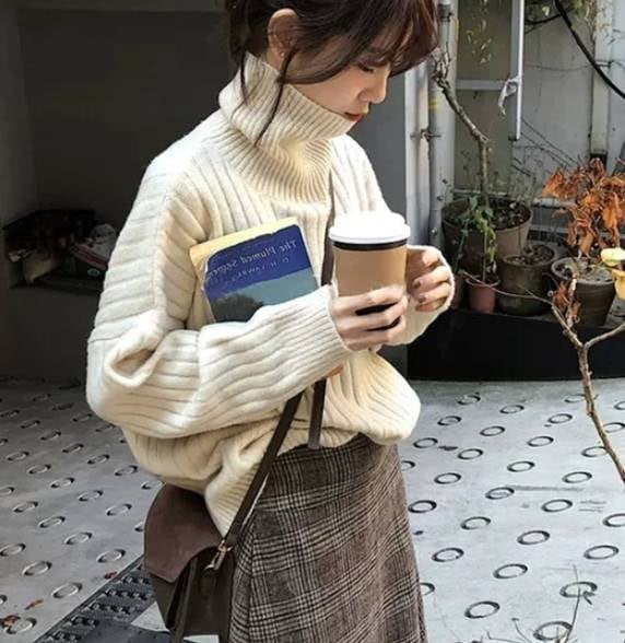 トップス セーター ミディアム丈 袖あり 長袖 萌袖 襟なし ハイネック ワイド もこもこ リブニット今日は30パーセント