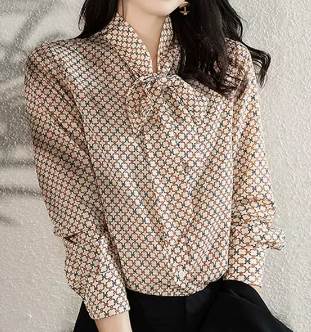 ボウタイブラウス トップス ブラウス 袖あり 長袖 Vネック ストレート シフォン リボン 大人可愛い