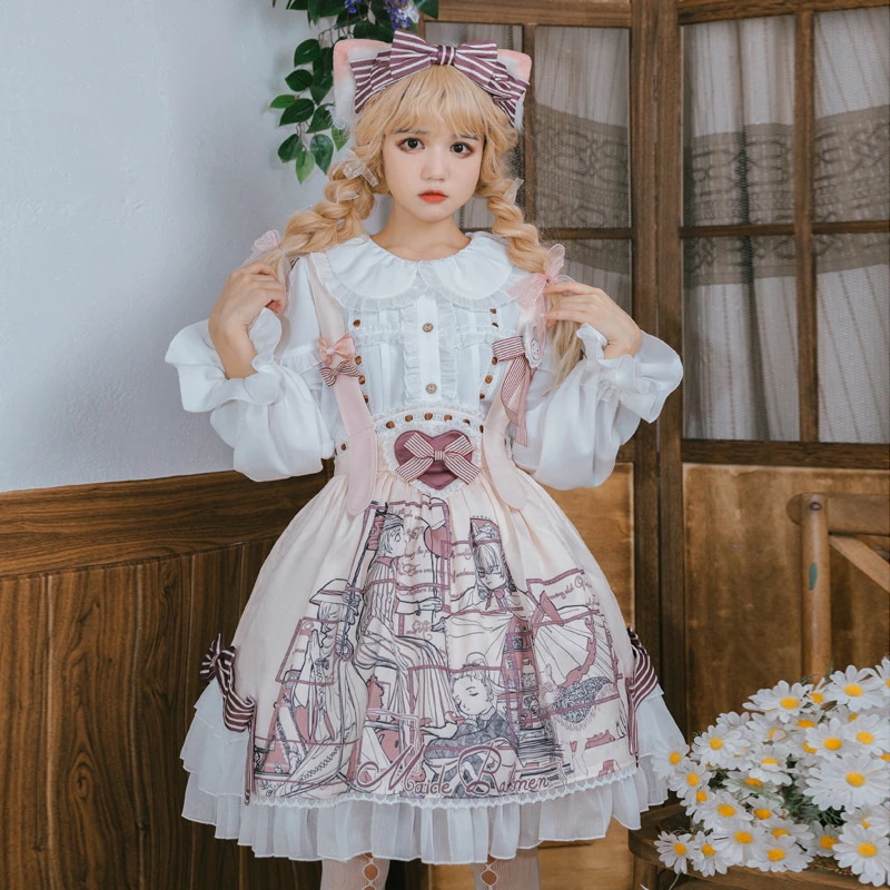 JSK かわいいスカート リボン ストライプ ロリータスカート