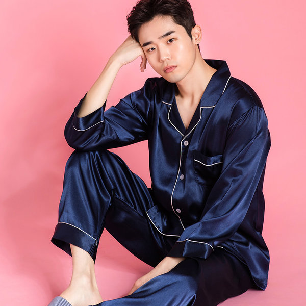男性シルク上下衣男性シルクパジャマラグジュアリー無地