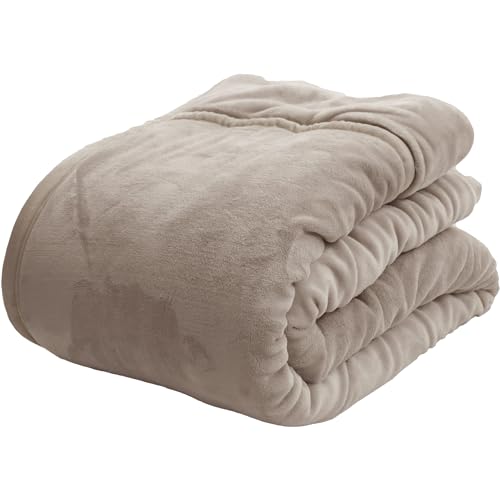 アクア(AQUA) 綿入り 毛布 厚手 ブランケット mofua モフア シングル (140×200cm) グレージュ 冬用 あったかさをためこむ 4層 構造 ぬくぬく 2枚合わせ 衿付き ふんわり