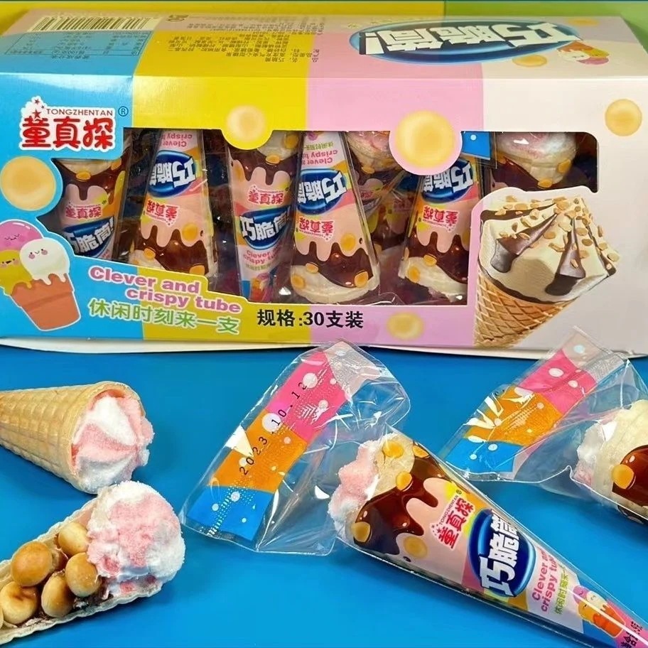 スマートでサクサクのアイスクリームチューブマシュマロソフトデザートクリスピーチューブ子供の頃のおやつクリスマスプレゼントの屋台を設置