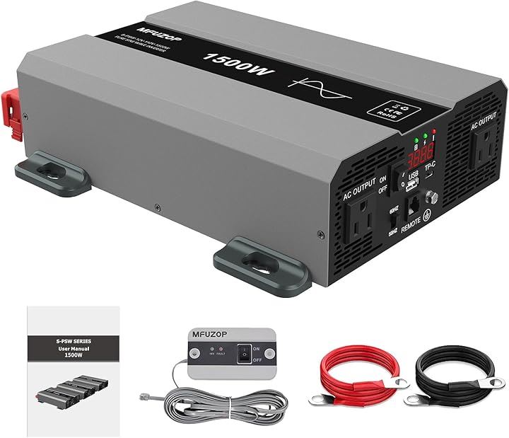 インバーター 正弦波 12V 1500W 最大 3000W DC 直流をAC100V 交流 50HZ 60HZ切替 ACコンセントx2 USBポートx( グレー, 12V1500W)