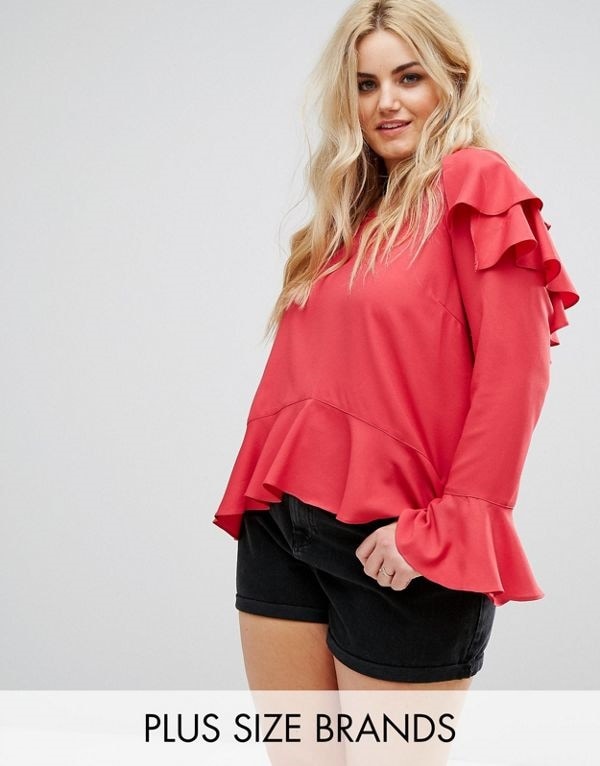 Alice & You レディース 大きめサイズ ゆったりサイズ 送料無料 Red Top With Ruffle Layers In Sheer Fabric