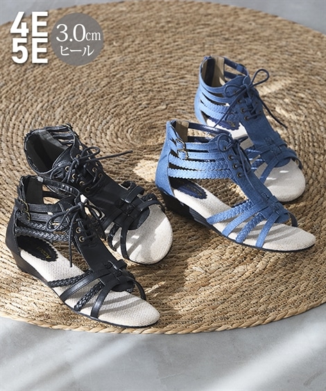 ストラップ ゆったり幅広 グラディエーターサンダル 低反発中敷 選べるワイズ