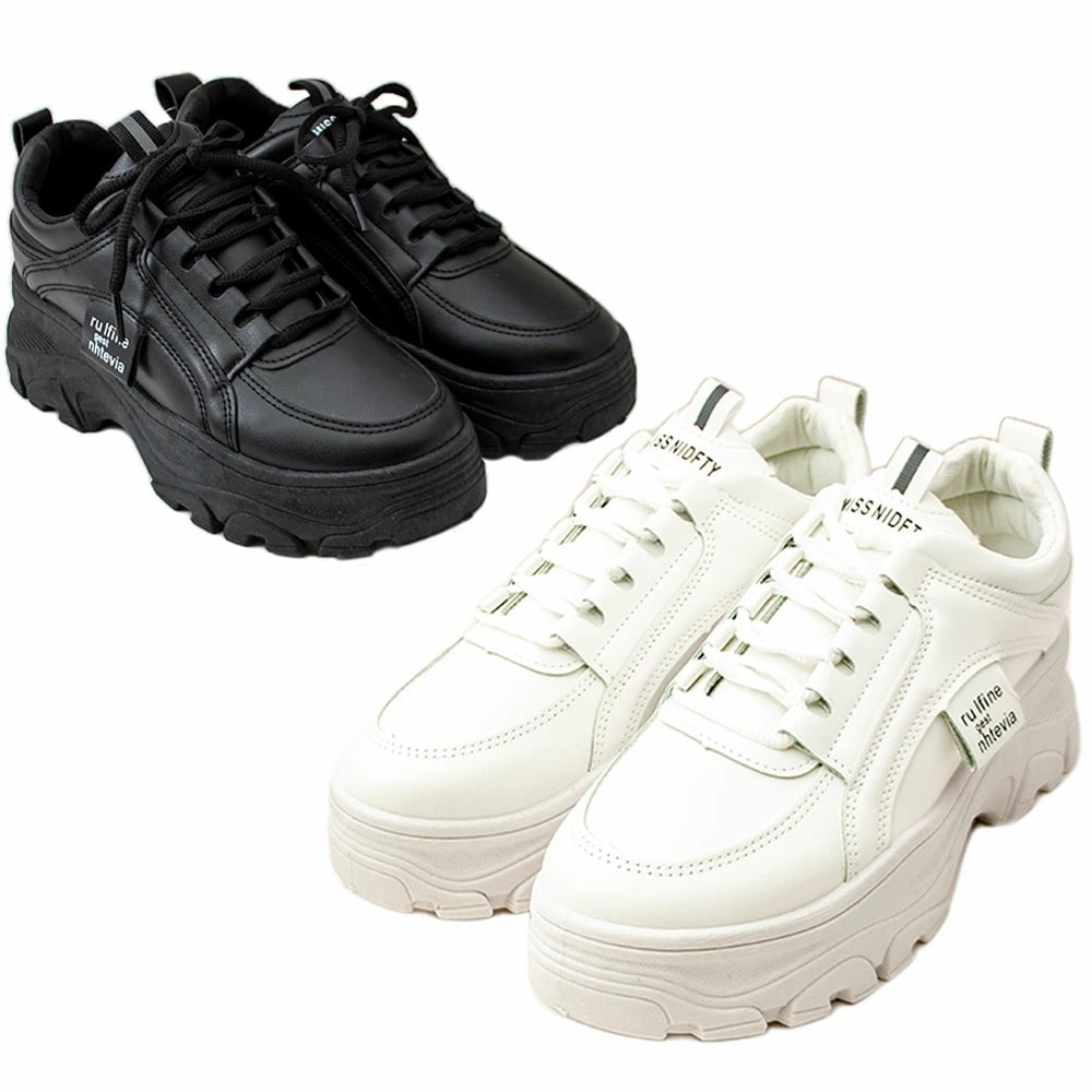 レディース シューズ 1038-CR ダッド スニーカー 厚底 レースアップ 美脚 足長効果 人気 スタイルアップ 幅ゆったり ゴツめのスニーカー 履きやすい ふかふか 楽 かわいい 身長アップ 脚長