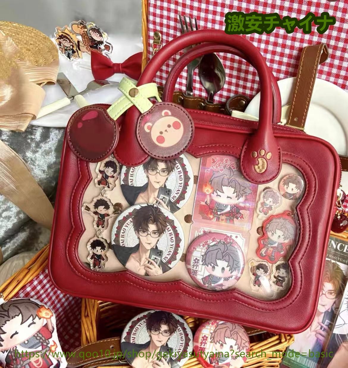痛バッグ　痛バ　ビスケットデザイン　リボン　可愛いショルダーバッグ　PU 　ぬいぐるみ入り　缶バッジ入れ　推し活　推しグッズ　推しごと