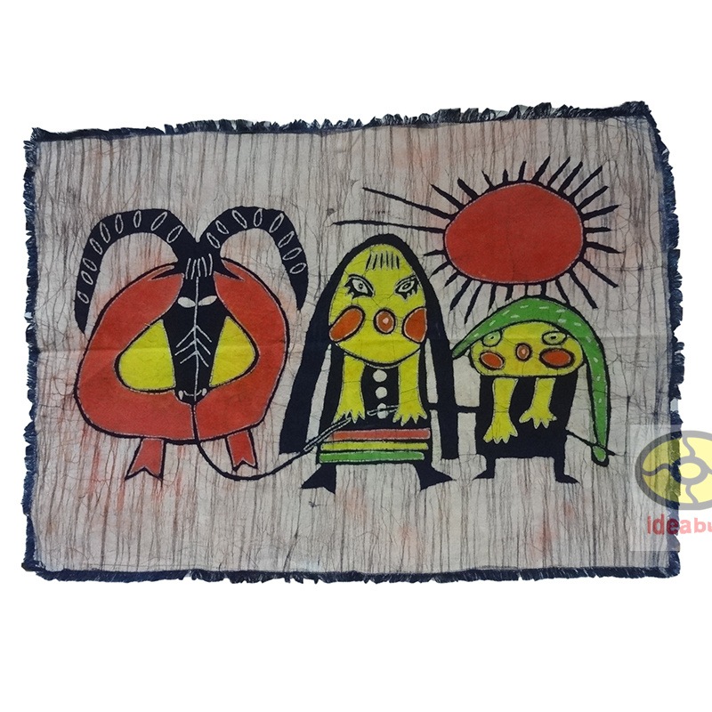 ろうけつ染めの絵Art Wall Handmade Home Decor Hanging Batik Tapestry Shepherd Sisters 60x85cm