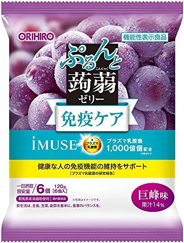 他サイト： オリヒロ ぷるんと蒟蒻ゼリーパウチ　プラズマ乳酸菌　巨峰味（20g×6個） プルントパウチプラズマ6コの商品画像