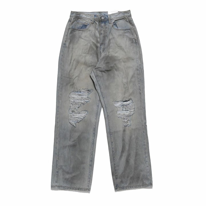 mnml デニム ジーンズ バギーパンツ 無地 シンプル メンズ 春夏秋冬用 インディゴライトブルー 大きいサイズ ミニマル ジーパン Gパン ゆったり 太め