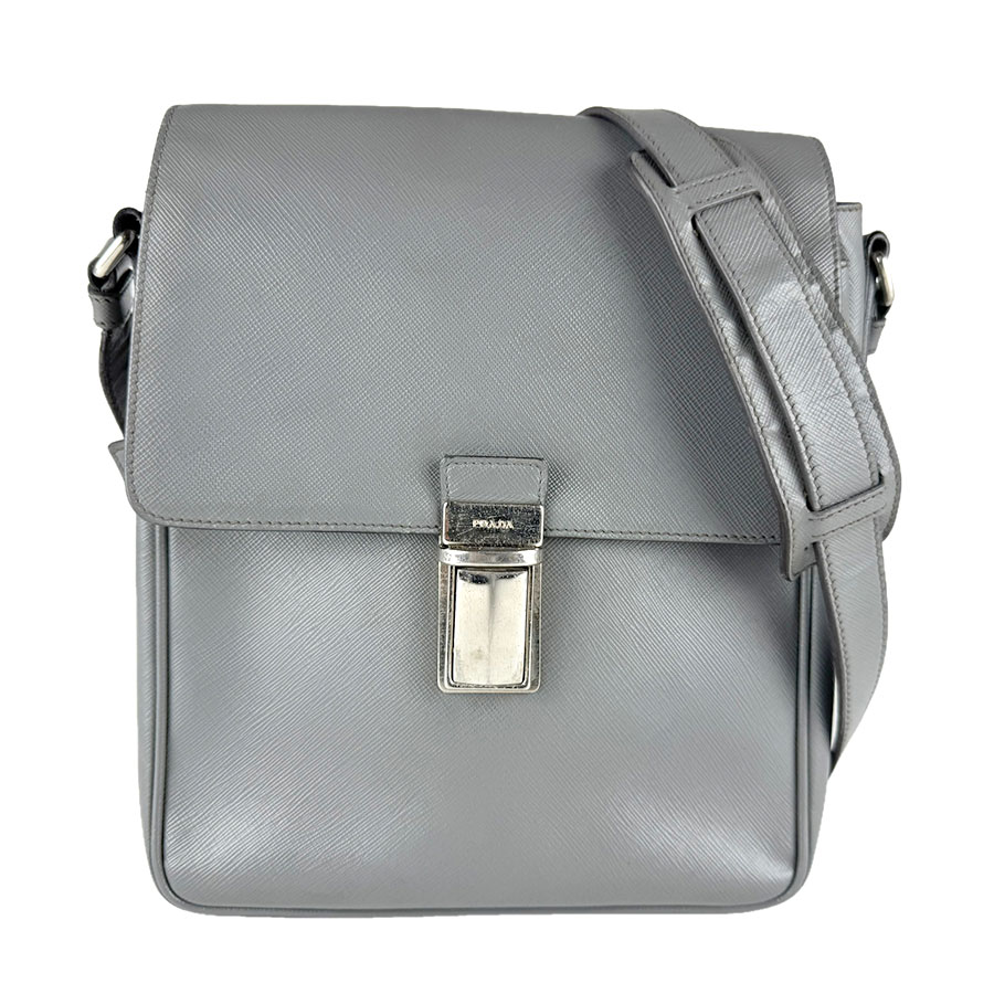 プラダ PRADA ショルダーバッグ レザー グレー メンズ z9756