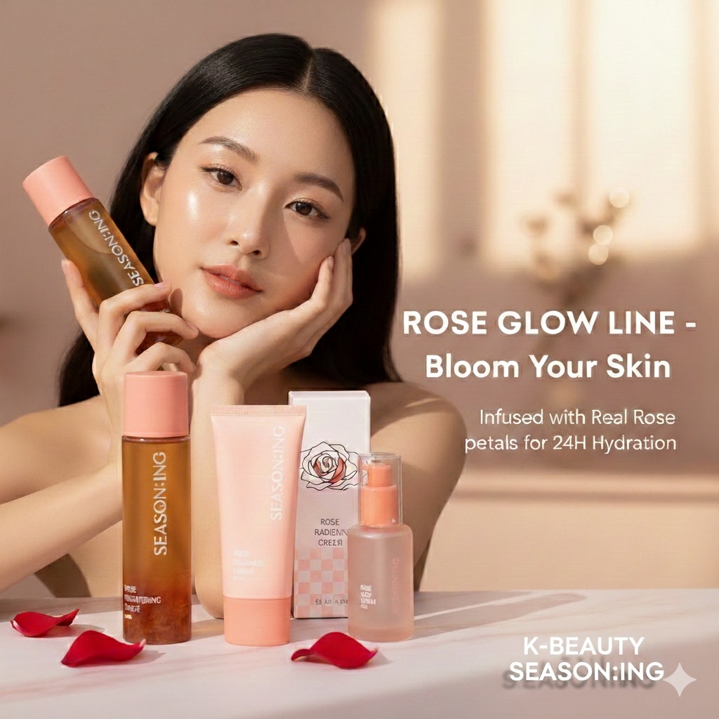[韓国コスメ/3点セット] ローズグロウ スキンケアセット (化粧水+美容液+クリーム) 本物のバラ花びら含有 / 保湿 毛穴ケア ツヤ肌ケア
