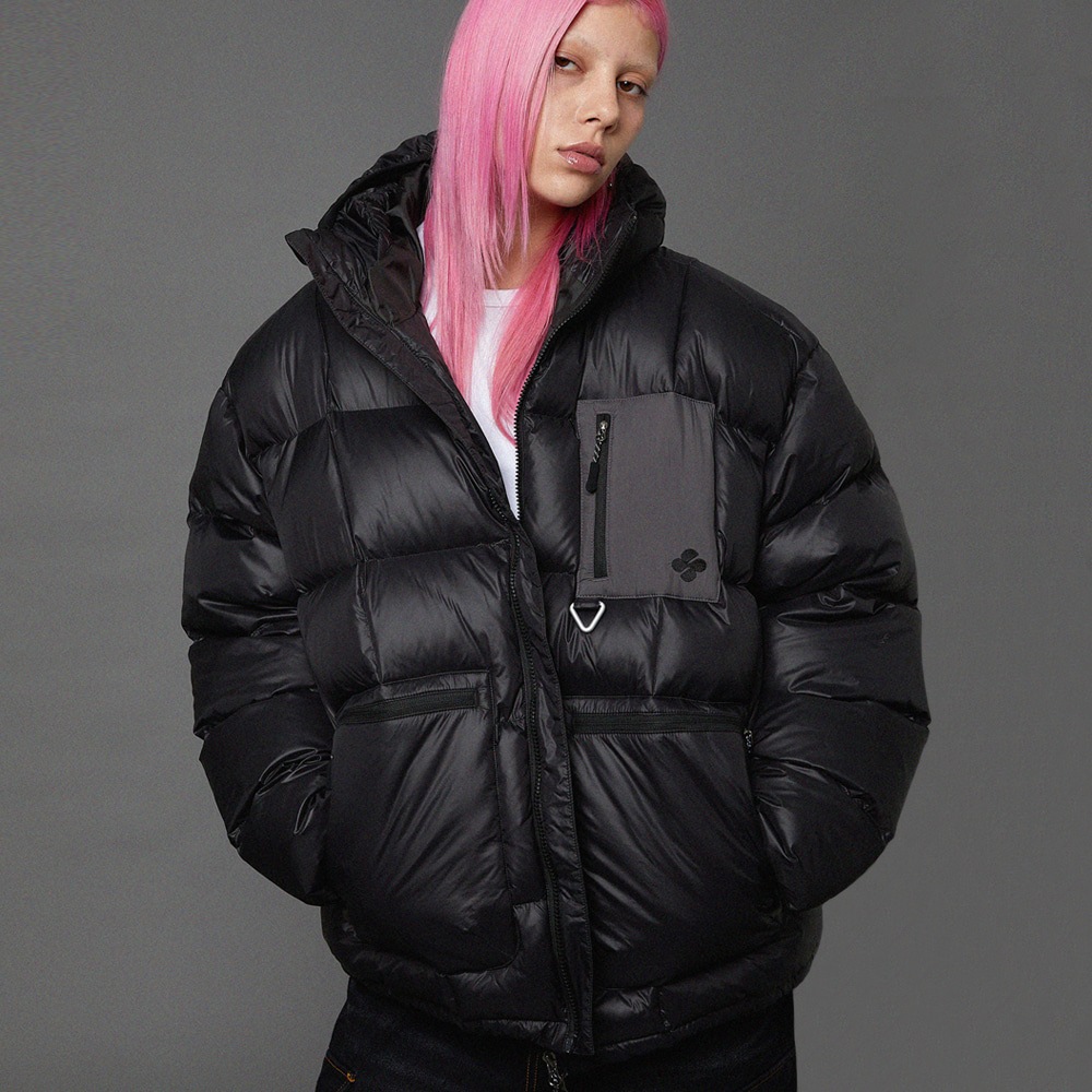 Highneck heavy duckdown short padding BLACK