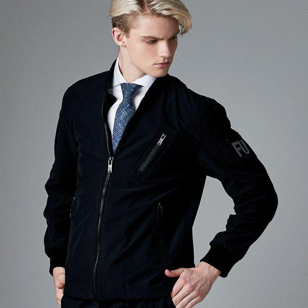 FU 男女兼用デザイン 軽量 ブルゾン ジャケット フライトジャケット ブラック FZ326-1