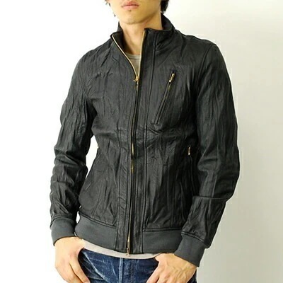 GOWEST (ゴーウエスト) シワ加工ジップアップレザージャケット メンズ ファッション