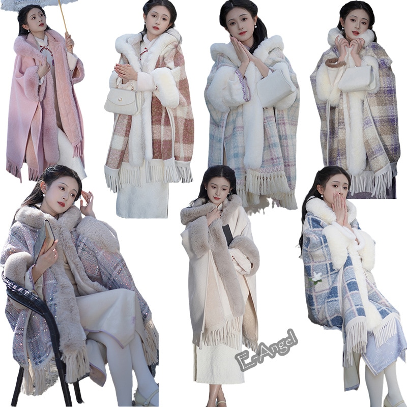 ポンチョコート レディース 冬 マント コート 裏起毛 もこもこ ふわふわ アウター ストール フリンジ ケープ フード付き フェイクファー 防寒 ゆったり 厚い 暖かい エレガント