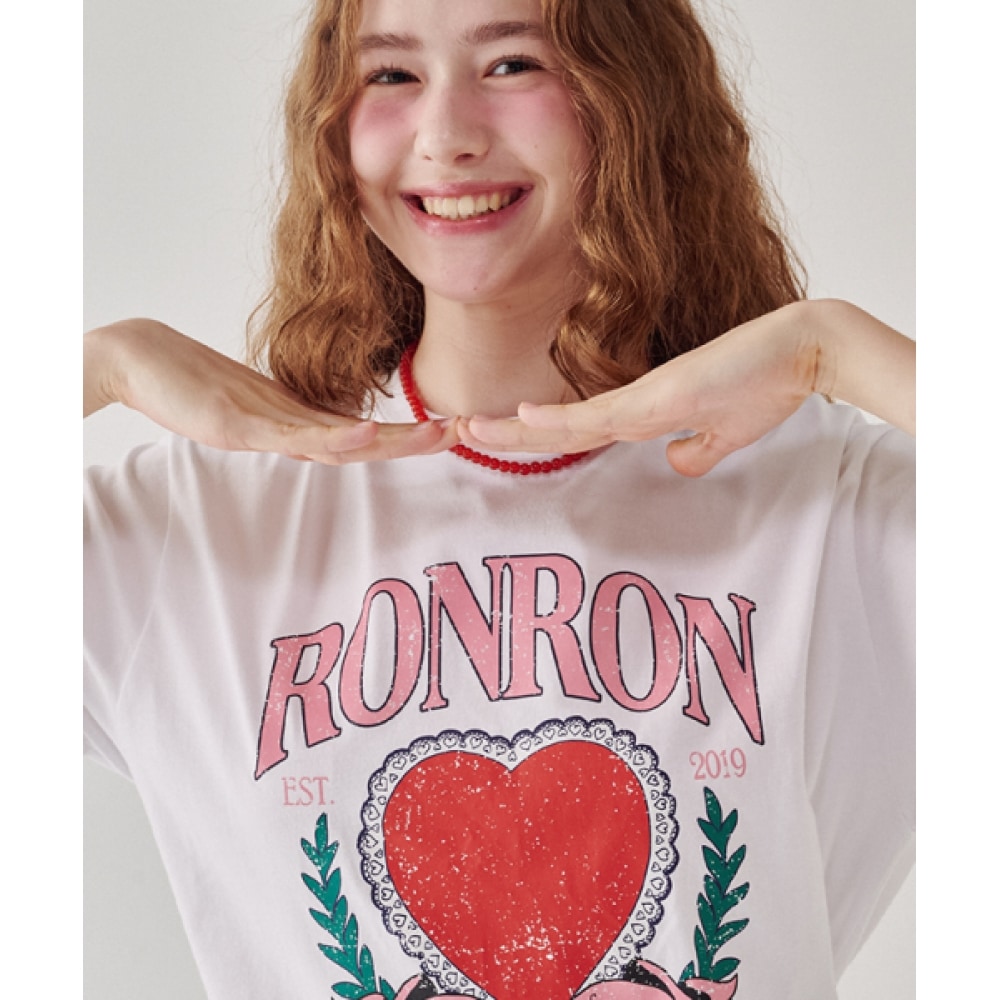 RONRON RONRON ハートローレルオーバーフィット T シャツホワイト
