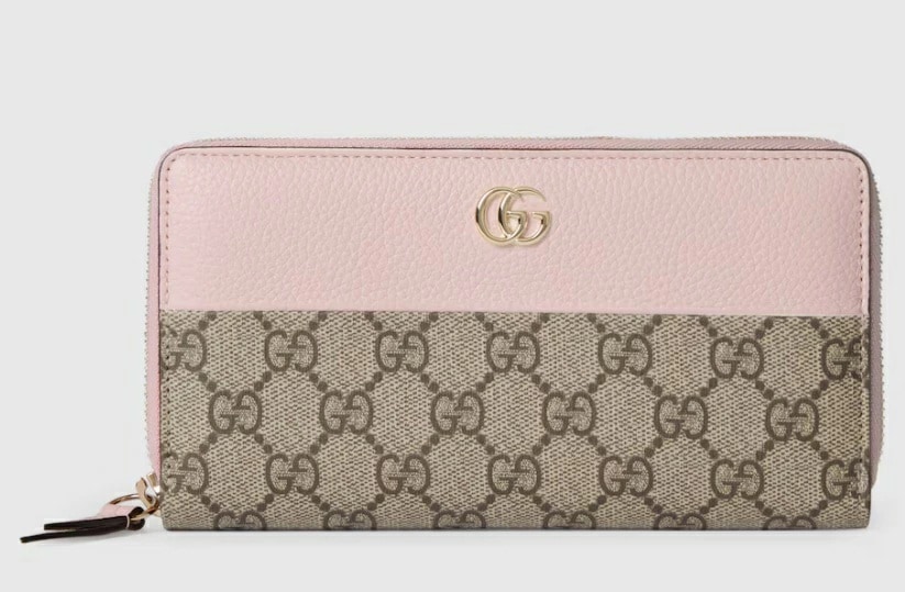 GUCCI 456117-AAFXM-5743 グッチ ダブルG バイカラー ジップアラウンドウォレット ラウンドファスナー長財布 GGスプリームキャンバス×レザー ピンク×ベージュ×ライトゴールド