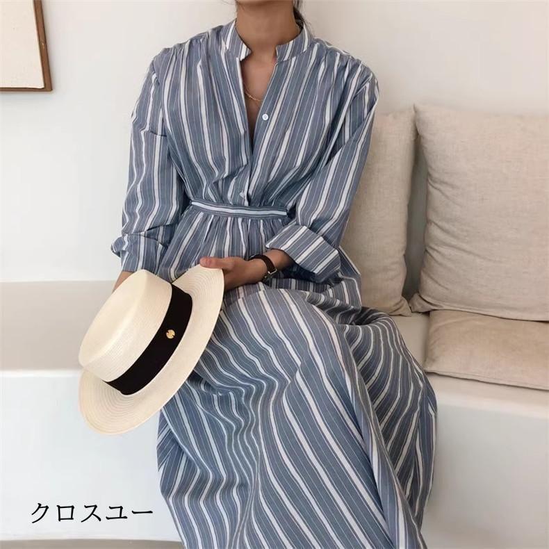 レディース 春 ロングワンピース マキシ丈 綿 大きいサイズ すっきりとした ストライプワンピース 身体のラインを拾わず レディな着こなし素敵 5,774円
