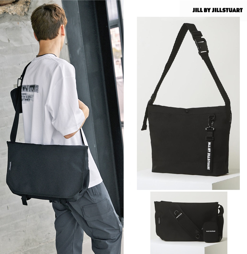 Black Logo Cordura Nylon Crossbody Unisex Shoulder Bag (+POUCH) 新商品 韓国ファッション 韓国人気 男女共用 学生バッグ ショルダーバッショルダーバッグ