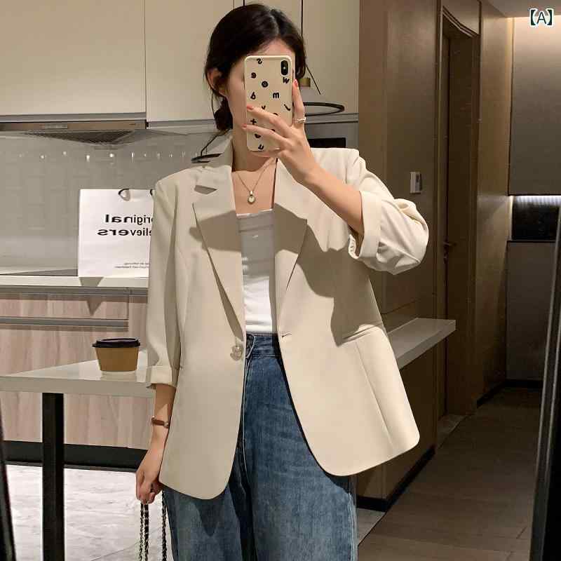 ビジネス　スーツ　ジャケット ベージュの スーツ ジャケット レディース 小柄な ショート スタイル春夏の 韓国 ハイエンド 七分袖 薄手の 5,063円