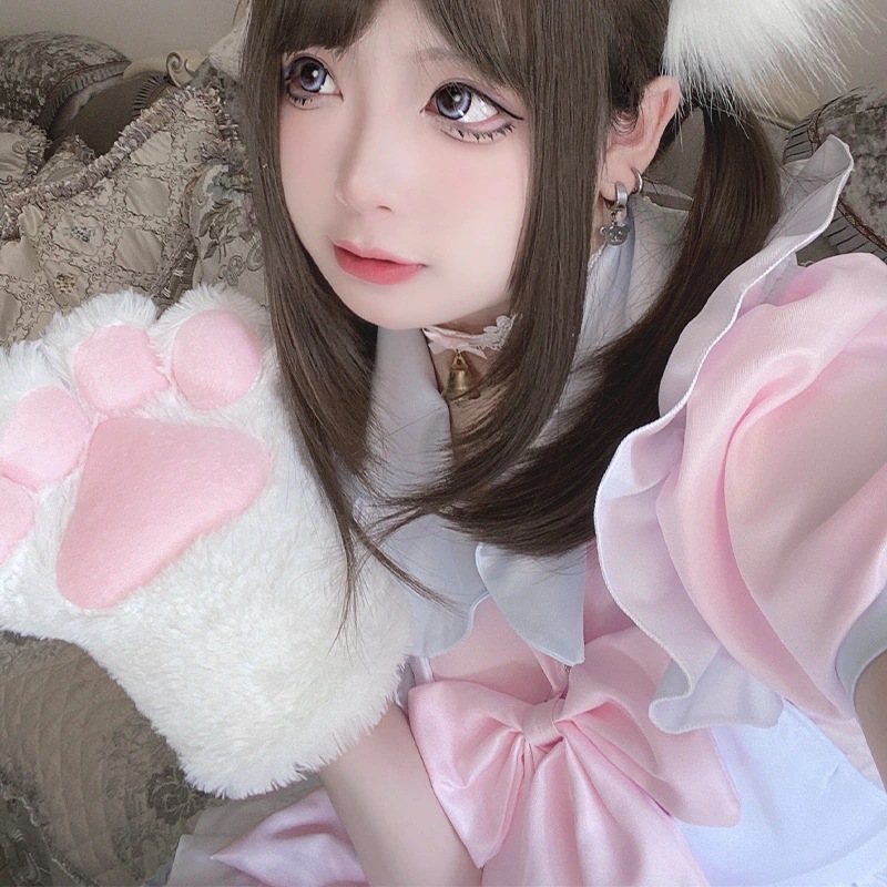 韩国コスプレlolitaメイド服コスプレピンクローリーメイド せいふく蝶結び半袖ワンピース