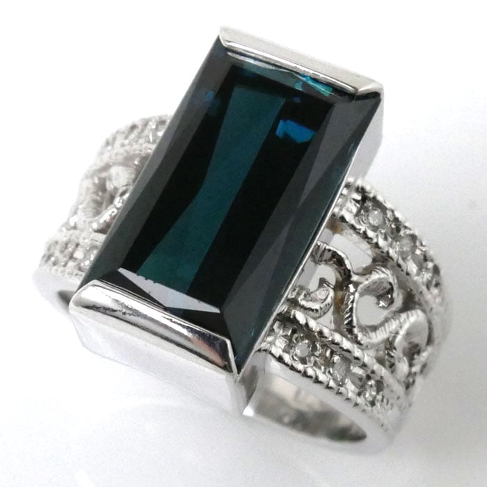Pt900プラチナ リング指輪 ブルートルマリン6.38ct ダイヤモンド0.08ct 9.5号 11.3g インディゴライト レディース 中古 美品